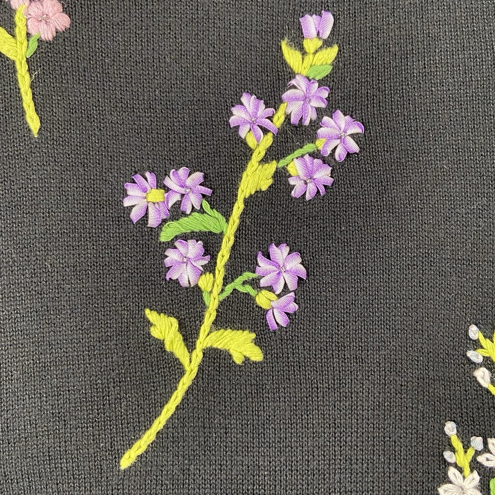 Quacker Factory Floral Embroidered Long Sleeve Sweater Black Women's 1X Gardener - Picture 3 of 15